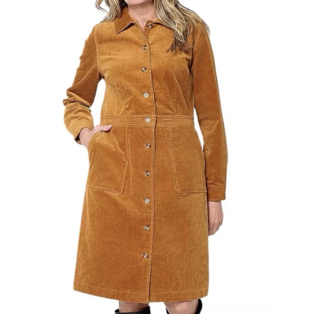 Joan Rivers Corduroy Midi Shirt Dress Womens M Button Front Ginger Pockets